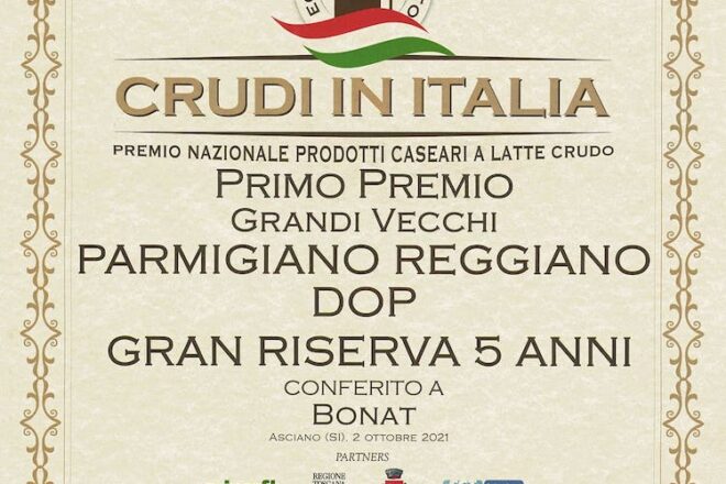 Il Parmigiano 5 anni Bonat vince il concorso Crudi in Italia