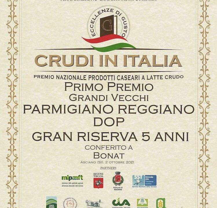 Il Parmigiano 5 anni Bonat vince il concorso Crudi in Italia