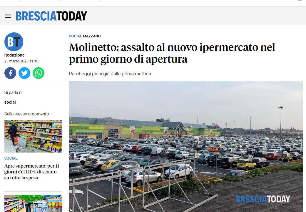 Assalto del pubblico al nuovo Ipermercato Tosano di Molinetto di Mazzano